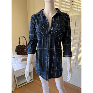Girl Krazy Navy White Plaid Button Down Shirt S